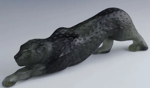 LARGE LALIQUE ZEILA BLACK CRYSTAL PANTHER