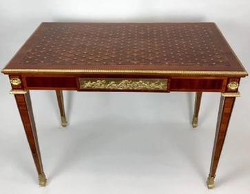 19TH CENTURY PARQUETRY TOP ORMOLU MOUNTED DESK