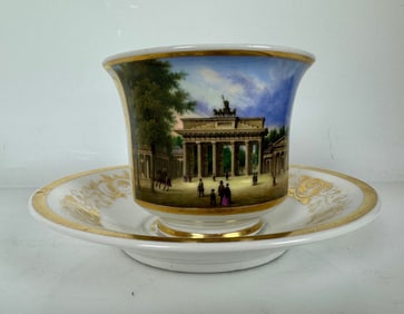 BERLIN KPM TOPOGRAPHICAL CUP AND SAUCER