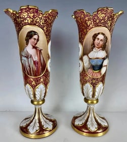 A PAIR OF 19TH C. MOSER OVERLAY GLASS VASES