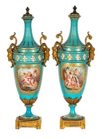 A PAIR OF JEWELLED SEVRES PORCELAIN VASES
