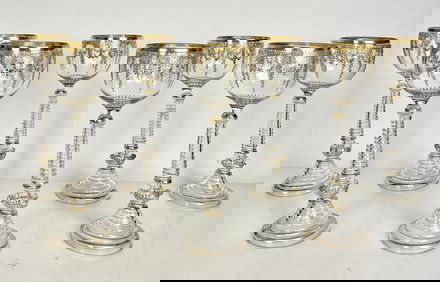 SET OF 7 GILT MOSER WINE GLASSES