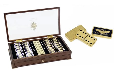 IMPERIAL FABERGE 22KT GOLD PLATED ENAMELED DOMINO SET