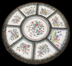 ANTIQUE CHINESE CANTON ENAMEL SWEETMEAT SET AND TRAY