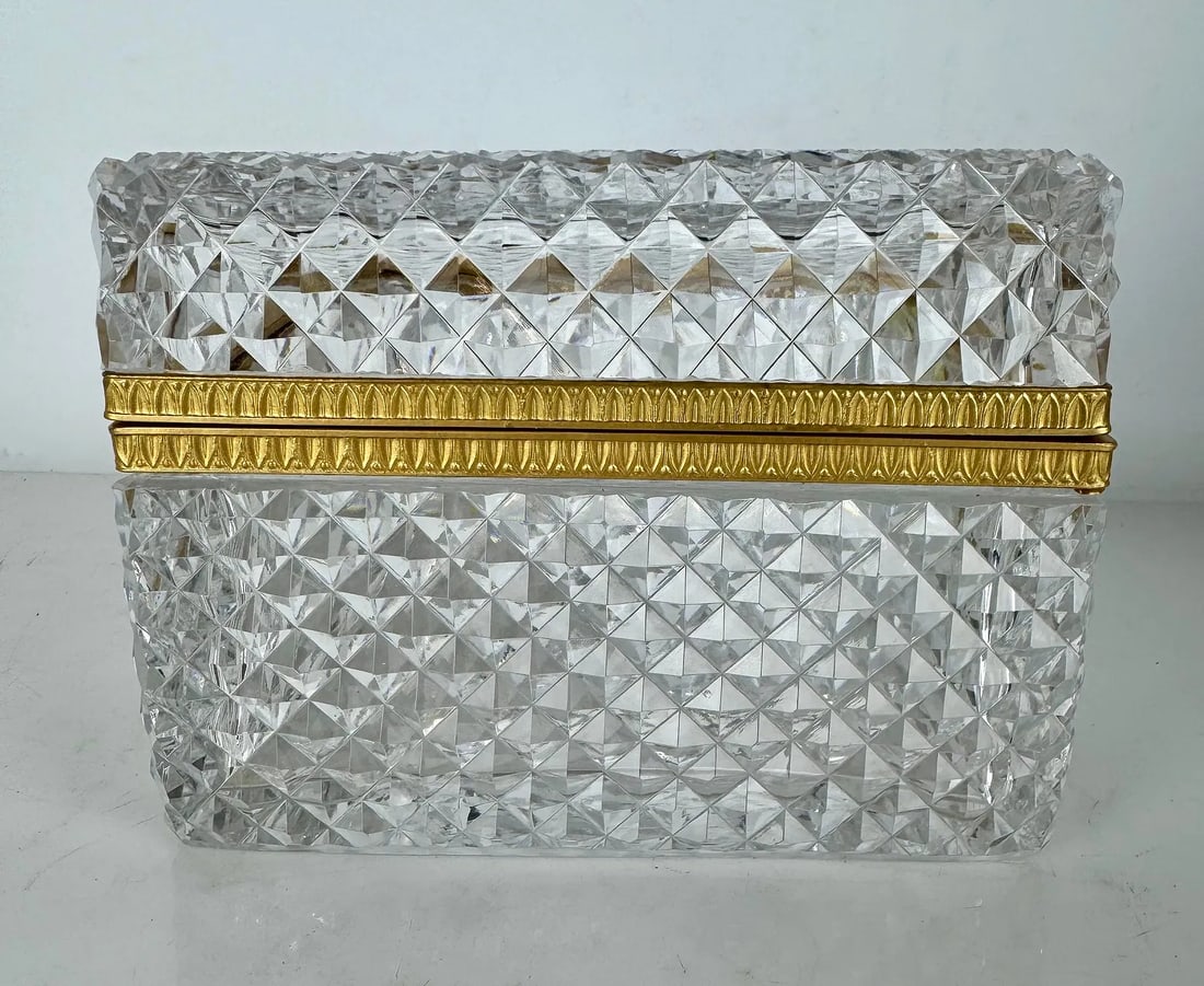 ORMOLU MOUNTED BACCARAT CRYSTAL BOX: Circa 1900. Measures 6.5 inches x4.5 inches x5 inches h. In excellent condition. Estimate $800-1000