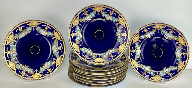 SET OF 10 GILT AND ENAMELLED MOSER GLASS PLATES
