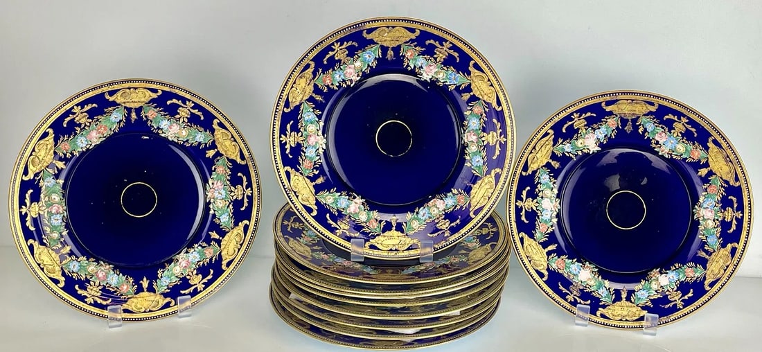 SET OF 10 GILT AND ENAMELLED MOSER GLASS PLATES (1 of 2)