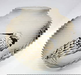 ART DECO DAUM NANCY VASE: Daum Nancy French Art Deco Acid Cut & Enameled Glass Vase c.1930's w/ Decorations of Birds & Flowers. Fully Signed. Condition: Excellent. Dimensions: H-6.5" x Dia-7". Estimate $2000-2500