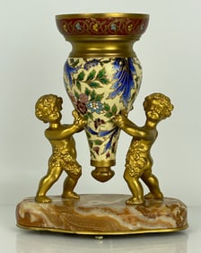 19TH C. FRENCH CHAMPLEVE ENAMEL & MARBLE VASE