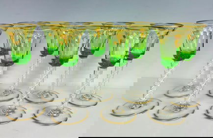 SET OF 8 ENAMELLED AND GILT LUDWIG MOSER GLASSES