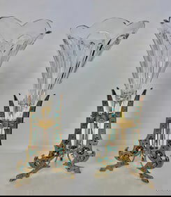 A PAIR OF FRENCH CHAMPLEVE ENAMEL AND BACCRAT VASES