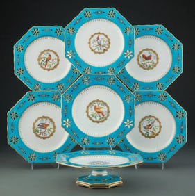 A MINTON PARTIAL GILT PORCELAIN DESERT SERVICE
