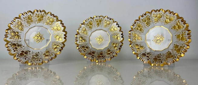 SET OF 3 GILT MOSER GLASS DISHES