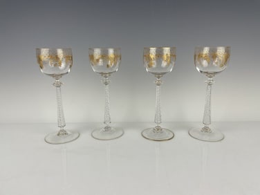 SET OF 4 GILT MOSER WINE GLASSES
