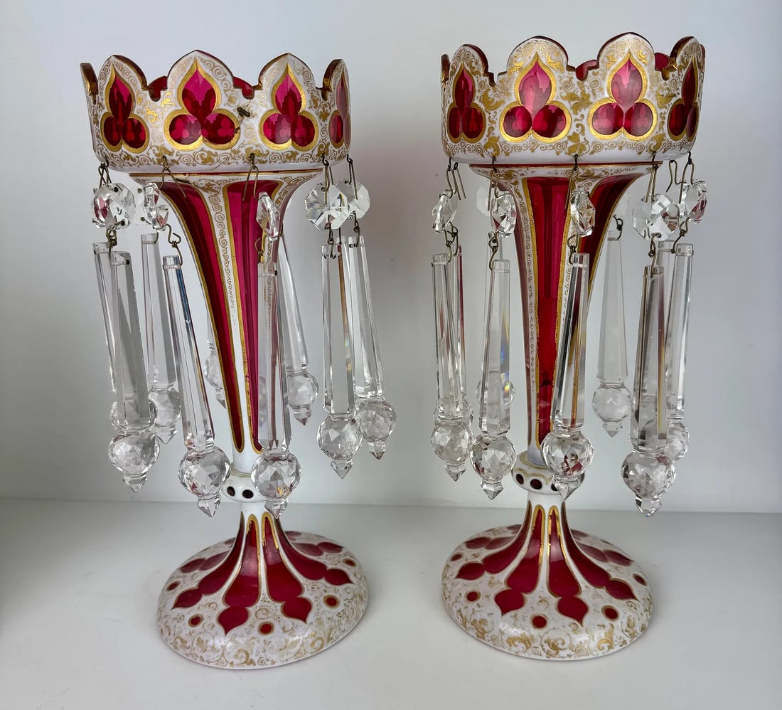 A PAIR OF BOHEMIAN MOSER GLASS LUSTERS (1 of 3)