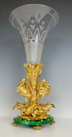 A LARGE 19TH C. ORMOLU AND MALACHITE CENTERPIECE WITH A BACCARAT INSERT