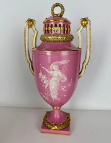 19TH C. MEISSEN FRENCH ENAMEL VASE AND COVER