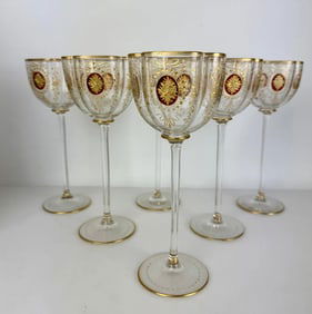 SET OF 6 LARGE MOSER GILT WINE GLASSES