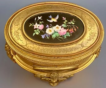 19TH C. ORMOLU MOUNTED PORCELAIN JEWELRY BOX