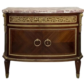 19TH C. DORE BRONZE MOUNTED MARBLE TOP COMMODE