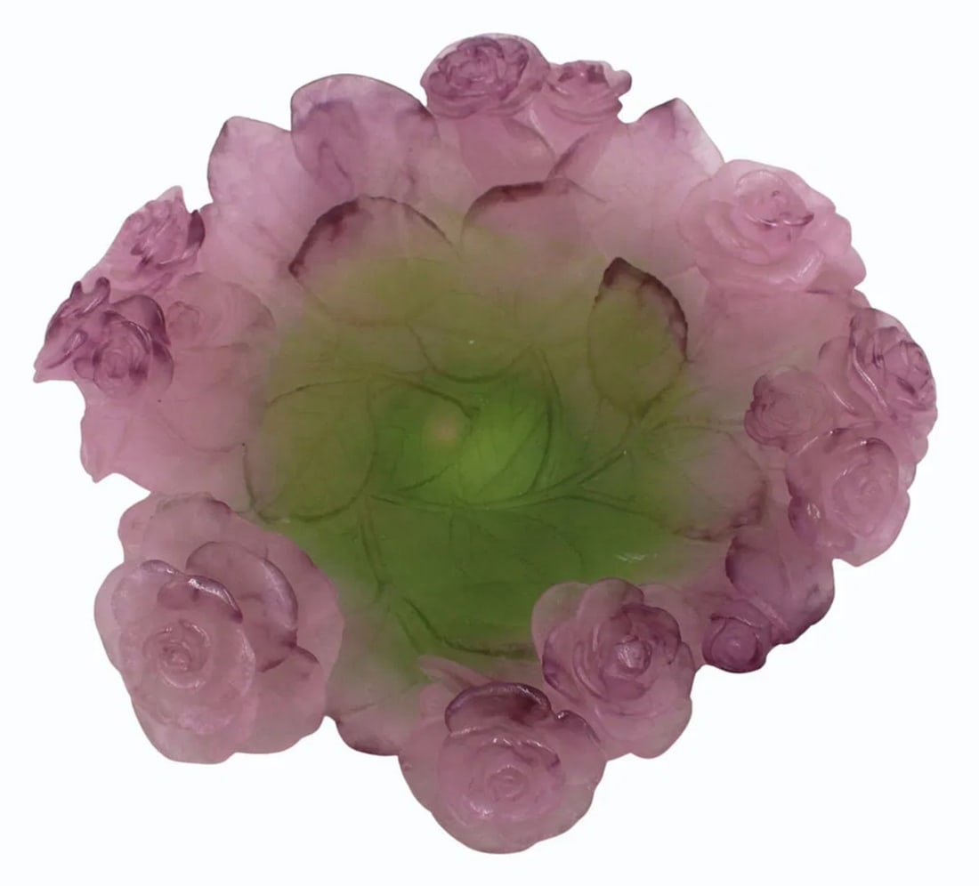 A LARGE DAUM PATE DE VERRE ROSES GLASS BOWL