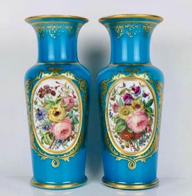 A MAGNIFICENT PAIR OF OPALINE BACCARAT VASES