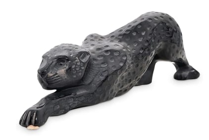 LARGE LALIQUE ZEILA BLACK CRYSTAL PANTHER
