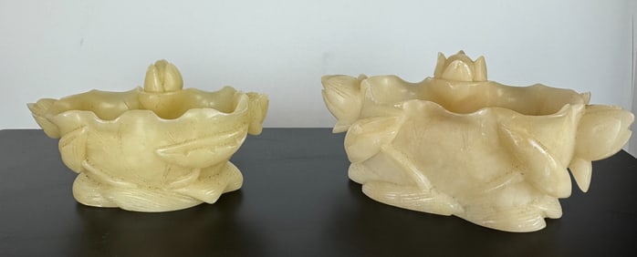 2 CHINESE SOAP STONE BRUSH POTS