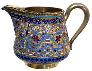 A GOOD RUSSIAN ENAMEL SILVER PITCHER