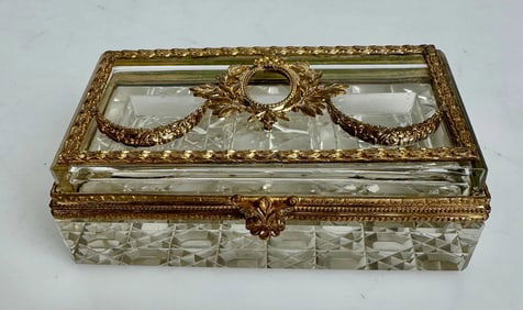 ORMOLU MOUNTED BACCARAT CRYSTAL STAMP BOX