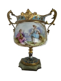 FRENCH SEVRES AND CHAMPLEVE ENAMEL CENTREPIECE