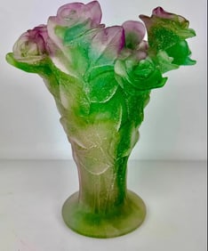 DAUM PATE DE VERRE VASE ROSES 9?? H