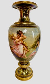 A LARGE BERLIN PORCELAIN 'VIENNA STYLE' IRIDESCENT GROUND 'JEWELED' VASE