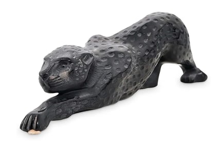 LARGE LALIQUE ZEILA BLACK CRYSTAL PANTHER