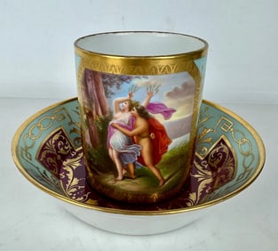A LARGE ROYAL VENNA CUP AND SAUCER
