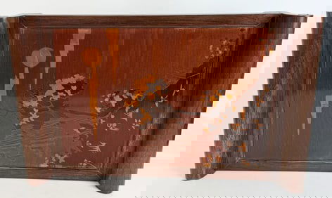 ART NOUVEAU GALLE STYLE INLAID WOOD TRAY