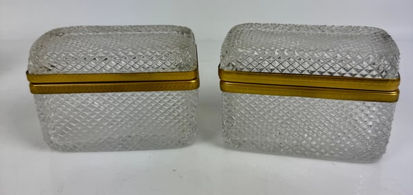 A PAIR OF ORMOLU MOUNTED BACCARAT  STYLE CRYSTAL BOXS