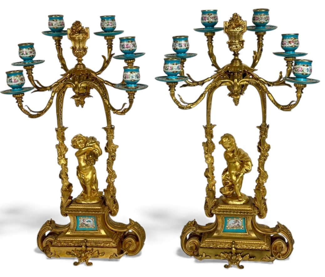 A MAGNIFICENT ORMOLU MOUNTED SEVRES CANDELABRA (1 of 4)