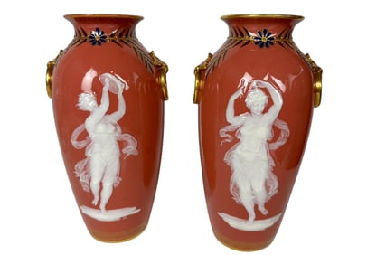 A PAIR OF MINTO PATE SUR PATE VASES