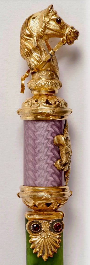 FABERGE STYLE SILVER GILT, ENAMEL AND NEPHRITE LETTER OPENER - 2