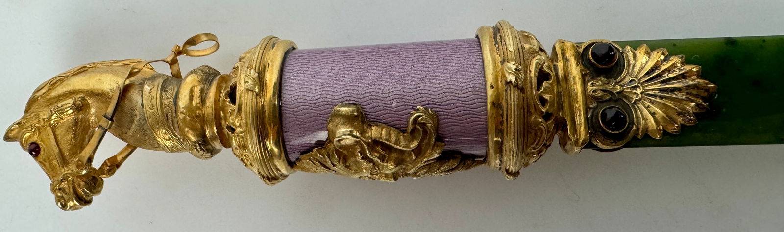 FABERGE STYLE SILVER GILT, ENAMEL AND NEPHRITE LETTER OPENER - 5