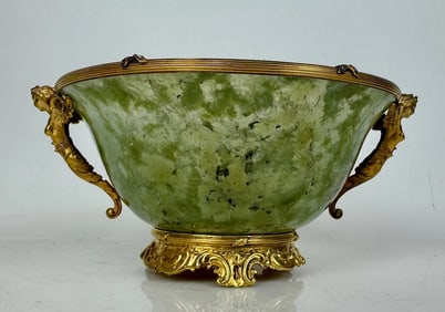 FABERGE GILT SILVER AND JADITE BOWL