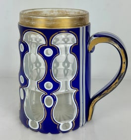 19TH C. MOSER OVERLAY GLASS TANKARD