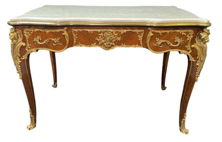A GOOD DORE BRONZE MOUNTED KINGWOOD MARBLE TOP TABLE