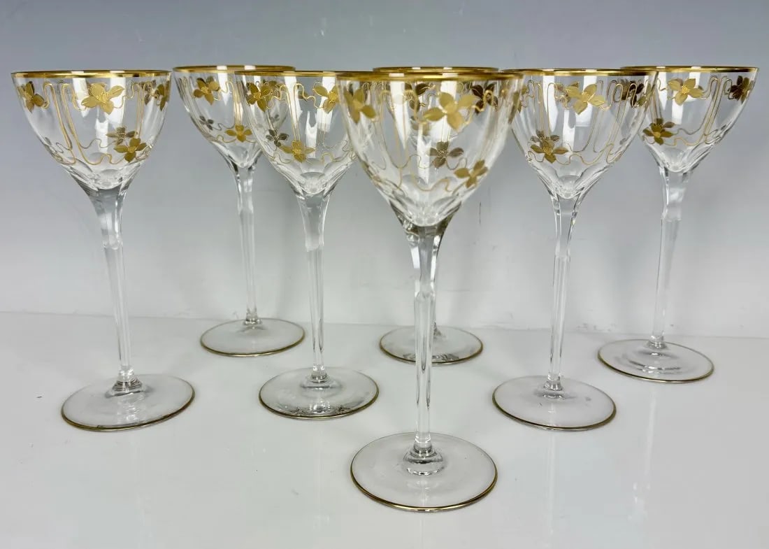 SET OF 6 GILT MOSER WINE GLASSES: Circa 1900. Measuring 7.8 inches tall. All in good used condition. Estimate $1.200-1.500