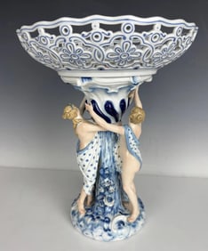 19TH C. MEISSEN 3 GRACES RETICULATED TOP TAZZA