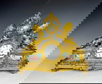 19TH C. FIGURAL DORE BRONZE AND SEVRES PORCELAIN CLOCK