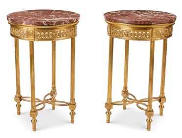 A PAIR OF MARBLE TOP ORMOLU SIDE TABLES