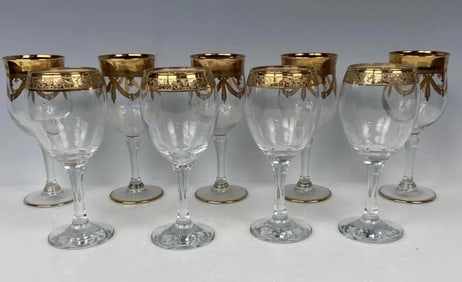 SET OF 9 GILT WINE GLASSES