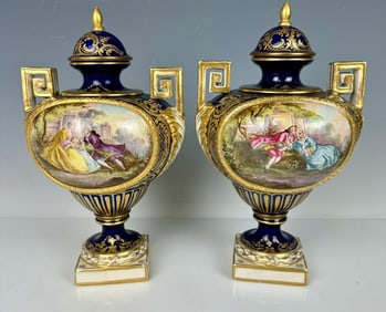 A PAIR OF 19TH C. FRENCH SEVRES STYLE PORCELAIN VASES